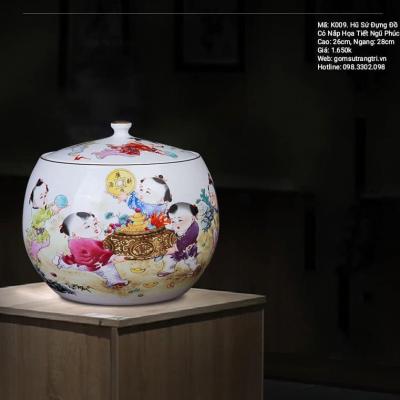 HŨ SỨ ĐỰNG ĐỒ CÓ NẮP HỌA TIẾT NGŨ PHÚC